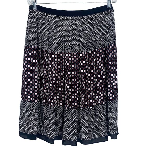 Talbots Long Pleated Full Skirt Geometric Print Lined Side Zip Black Red Size 6 - Picture 2 of 10